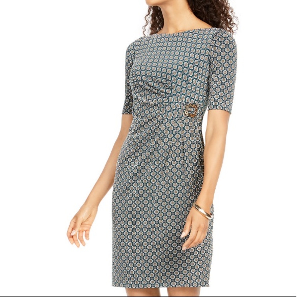 New sheath dress 6P green print NWT